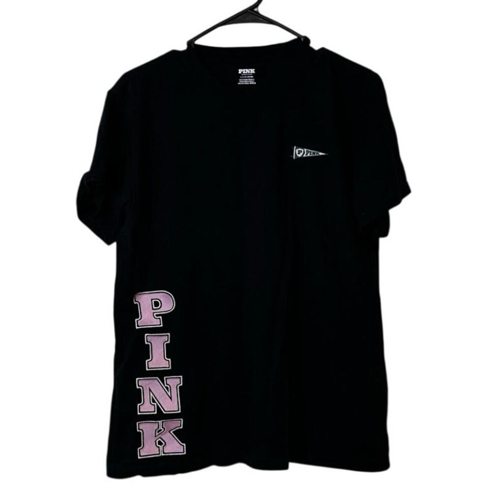Victorias Secret PINK Campus Cotton Short Sleeve‎ Tee Size S Casual Preppy Black